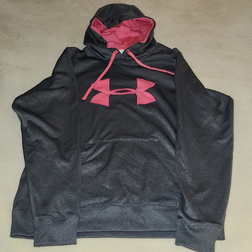 Under Armour Charcoal Hoodie with Pink Emblem